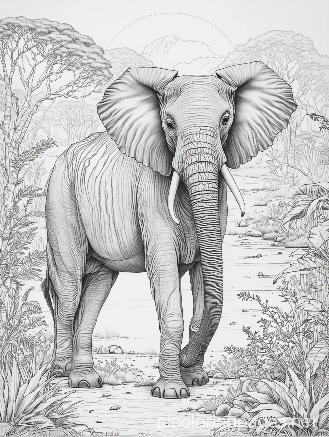 Africa-Wildlife-Adult-Coloring-Book-Illustration