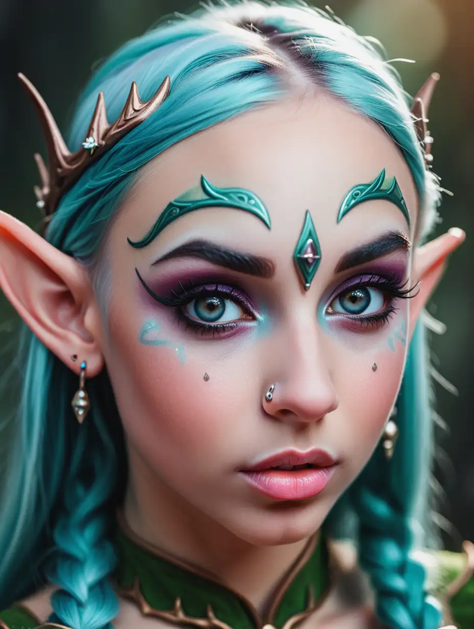 close up portrait of a elf princess with nose, lip and eyebrow piercing