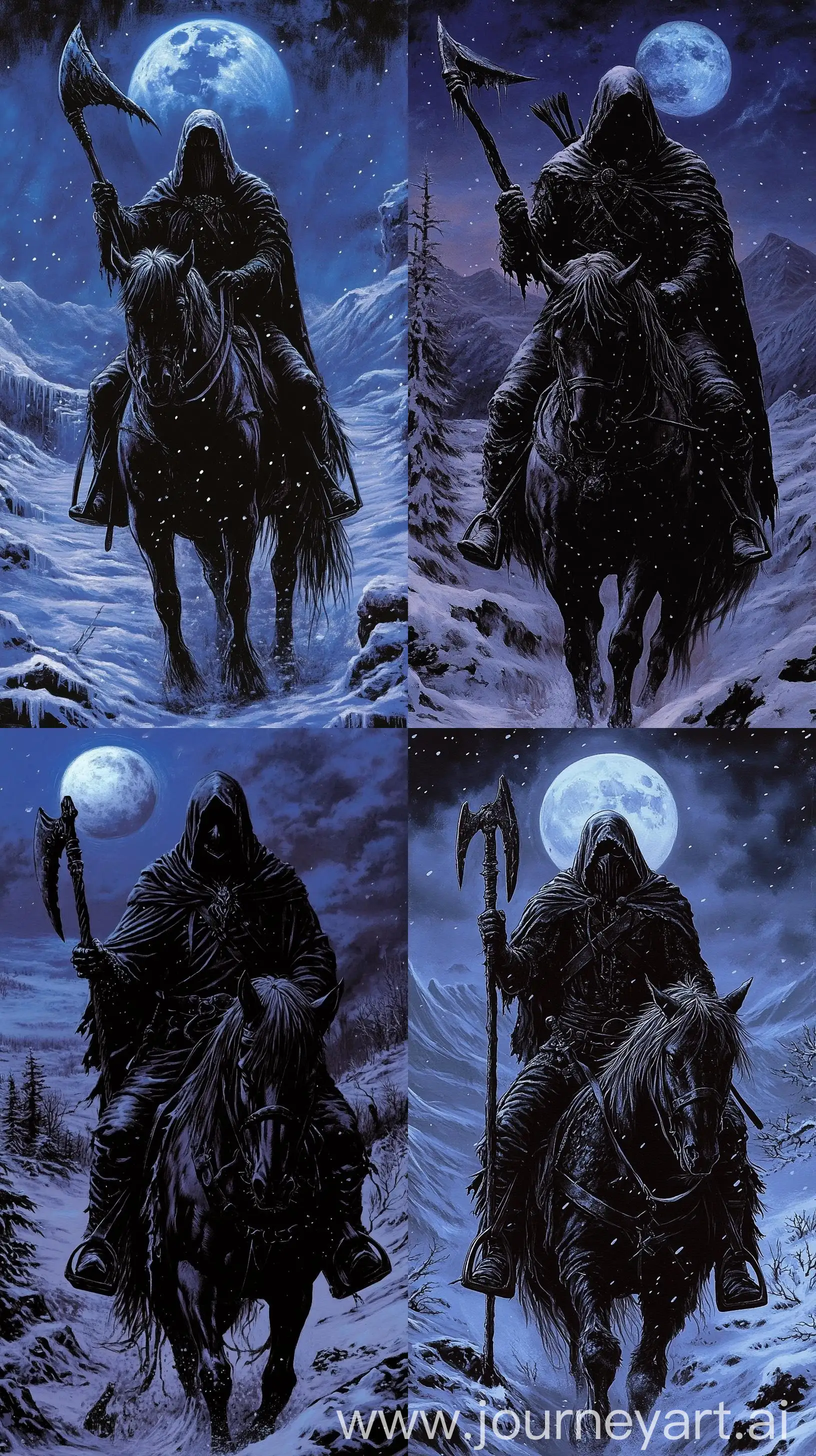 Hooded-Figure-with-Scythe-on-Horse-in-Snowy-Dark-Fantasy-Landscape