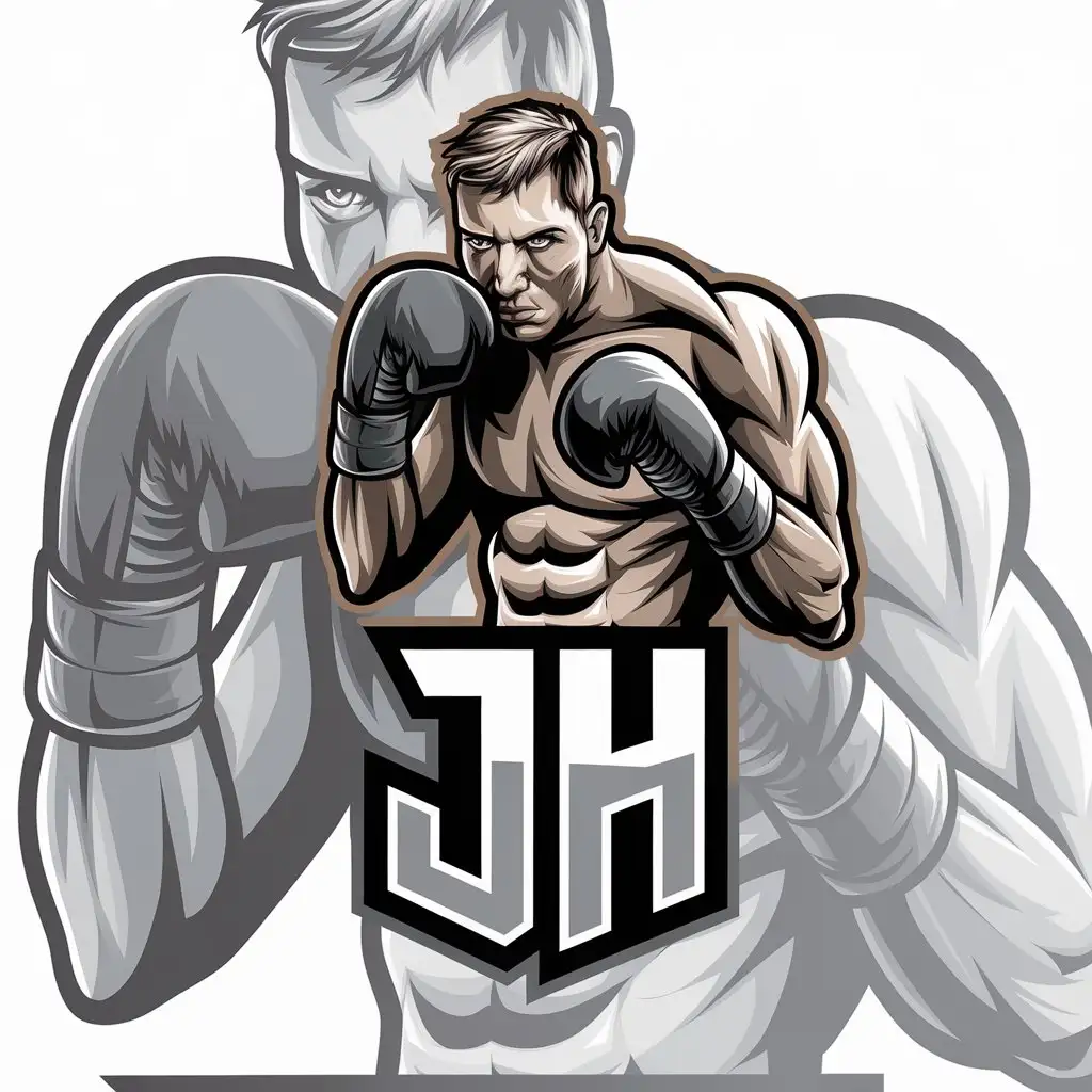 a vector logo design,with the text "JH", main symbol:logo oriented to boxer with vivid colors and cyberpunk theme,complex,be used in Sports Fitness industry,clear background