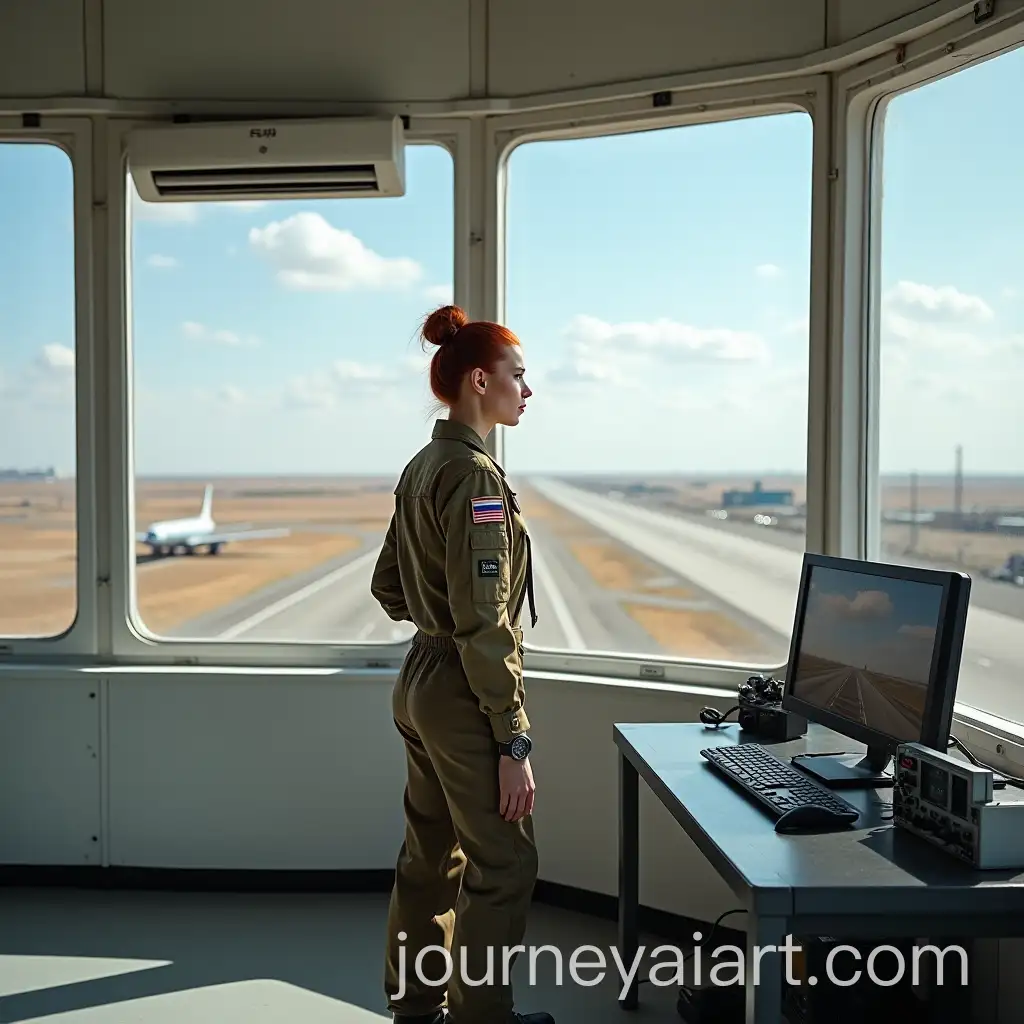 Russian-Female-Military-Pilot-in-Flight-Director-Tower-with-Aircraft-Hangars-and-Runway-View