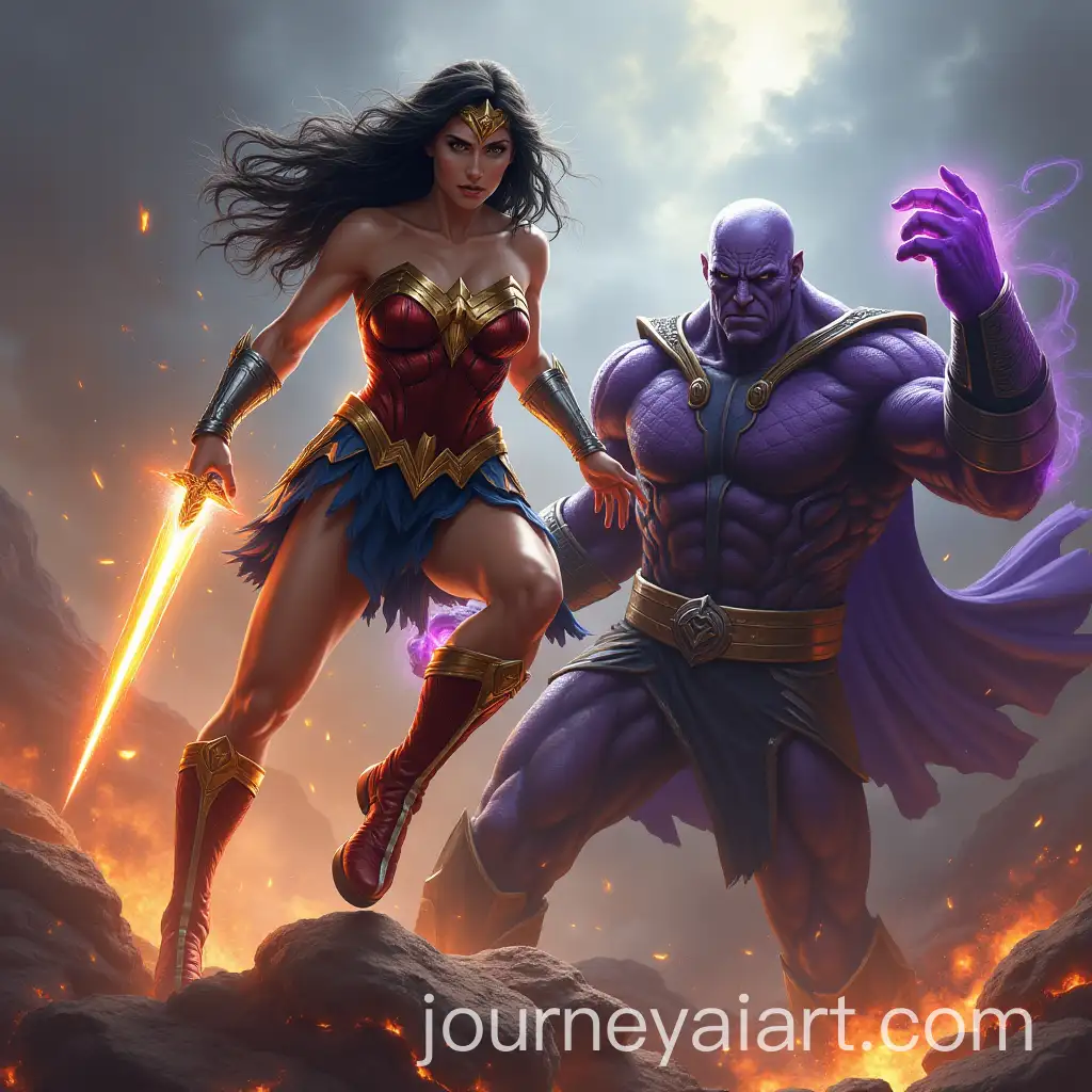Epic-Battle-Between-Wonder-Woman-and-Thanos-in-a-Dramatic-Showdown