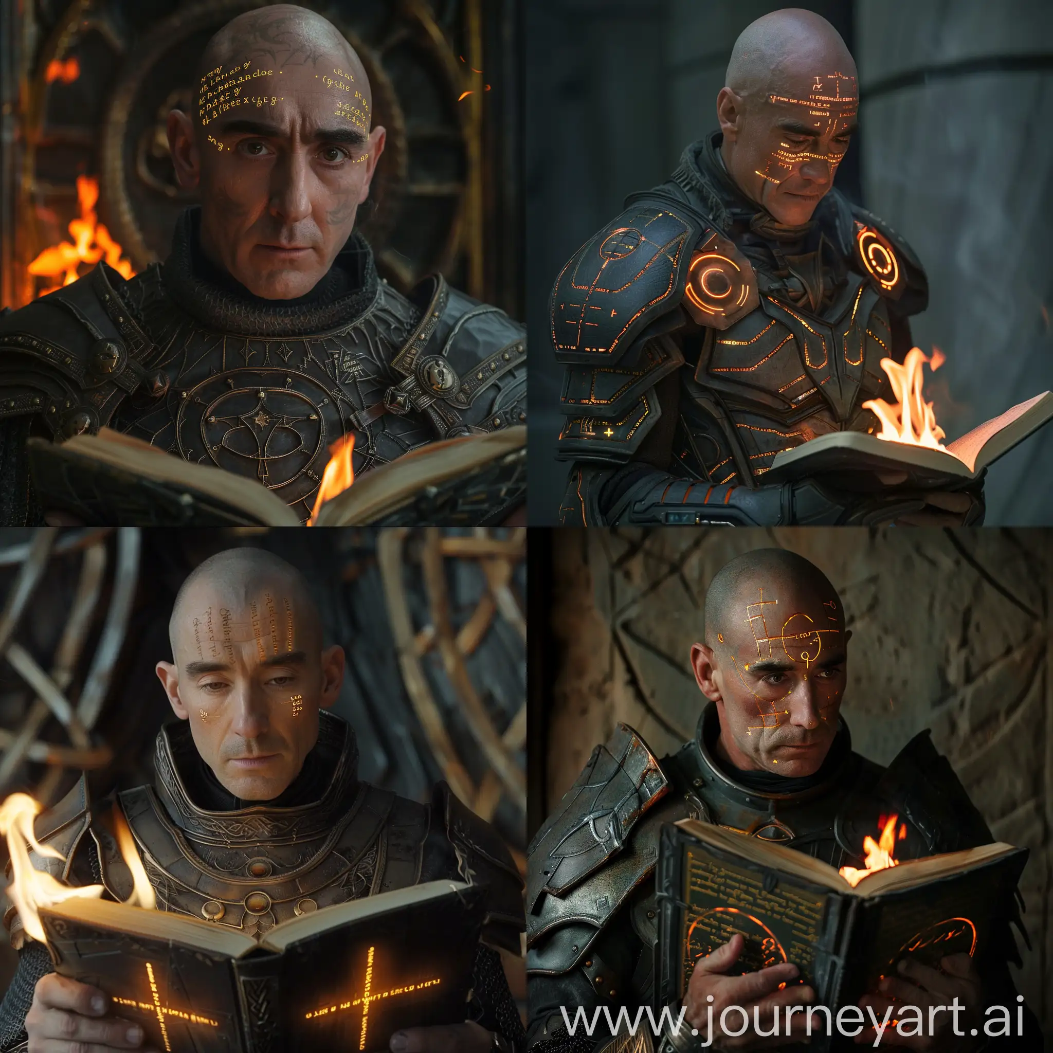 Bald-Lee-Pace-in-Grey-Armor-Wielding-Burning-Book