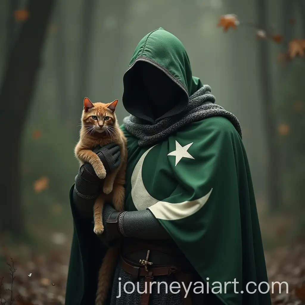 Medieval-Knight-Embracing-Dark-Fantasy-with-a-Cat-and-Pakistani-Flag-Cape