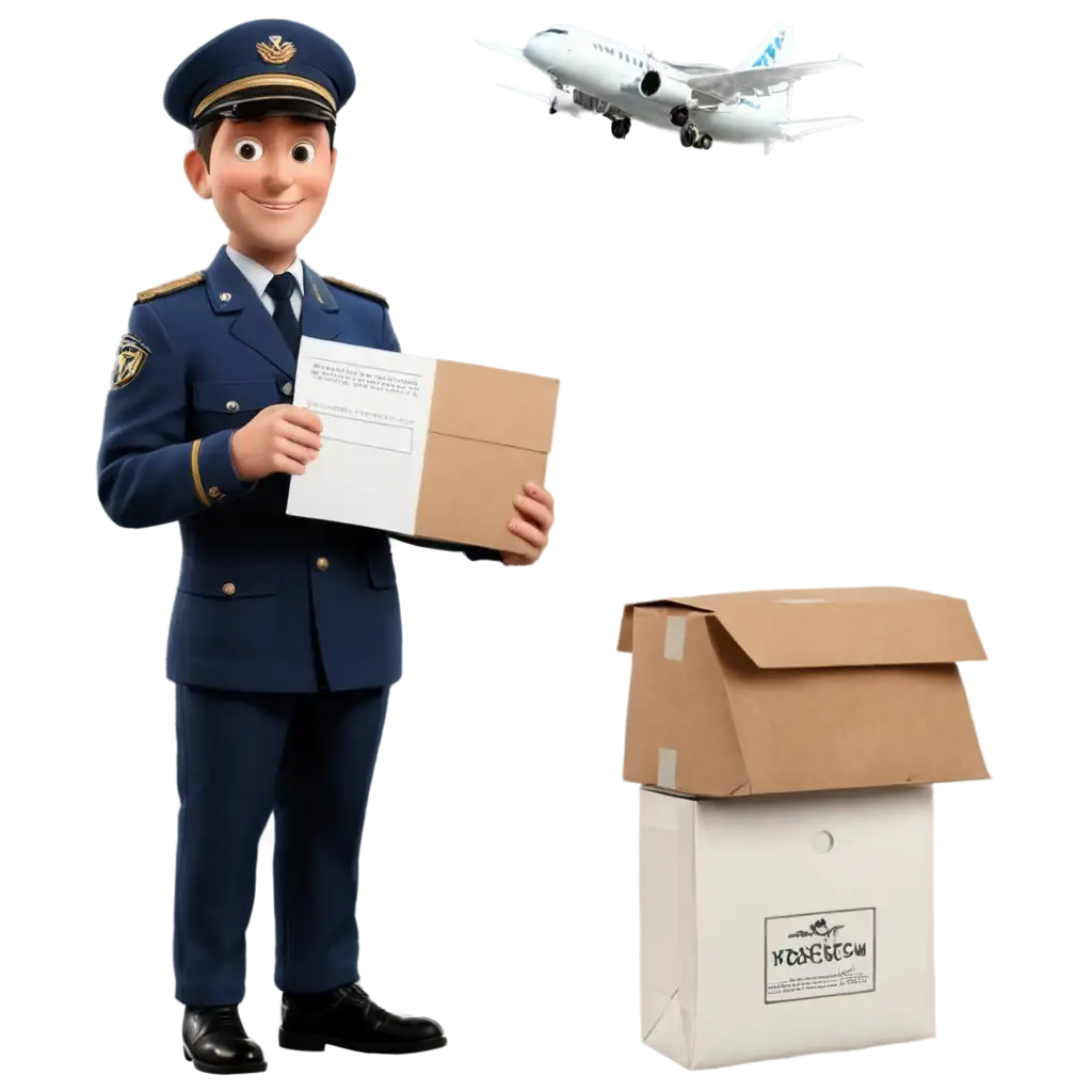 PNG-Image-Creation-Postman-Pchekel-from-Prostokvashino-Sending-Parcel-Near-Airplane