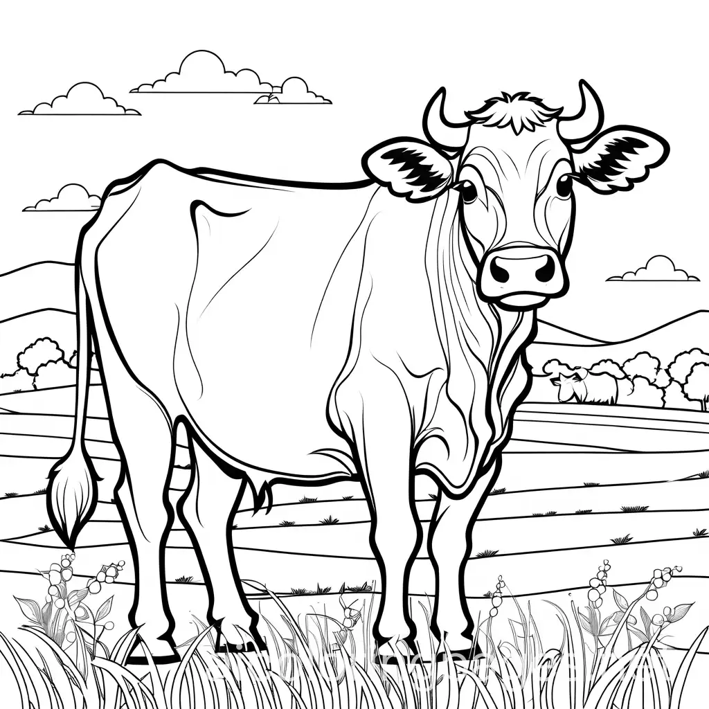 Big-Brown-Cow-in-a-Simple-Field-Coloring-Page-for-Kids