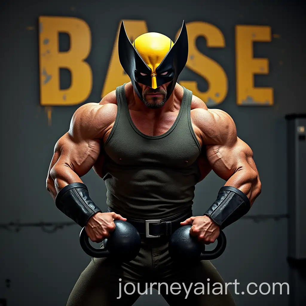 Muscular-Wolverine-Military-Pressing-Kettlebells-with-BASE-Text-on-Wall
