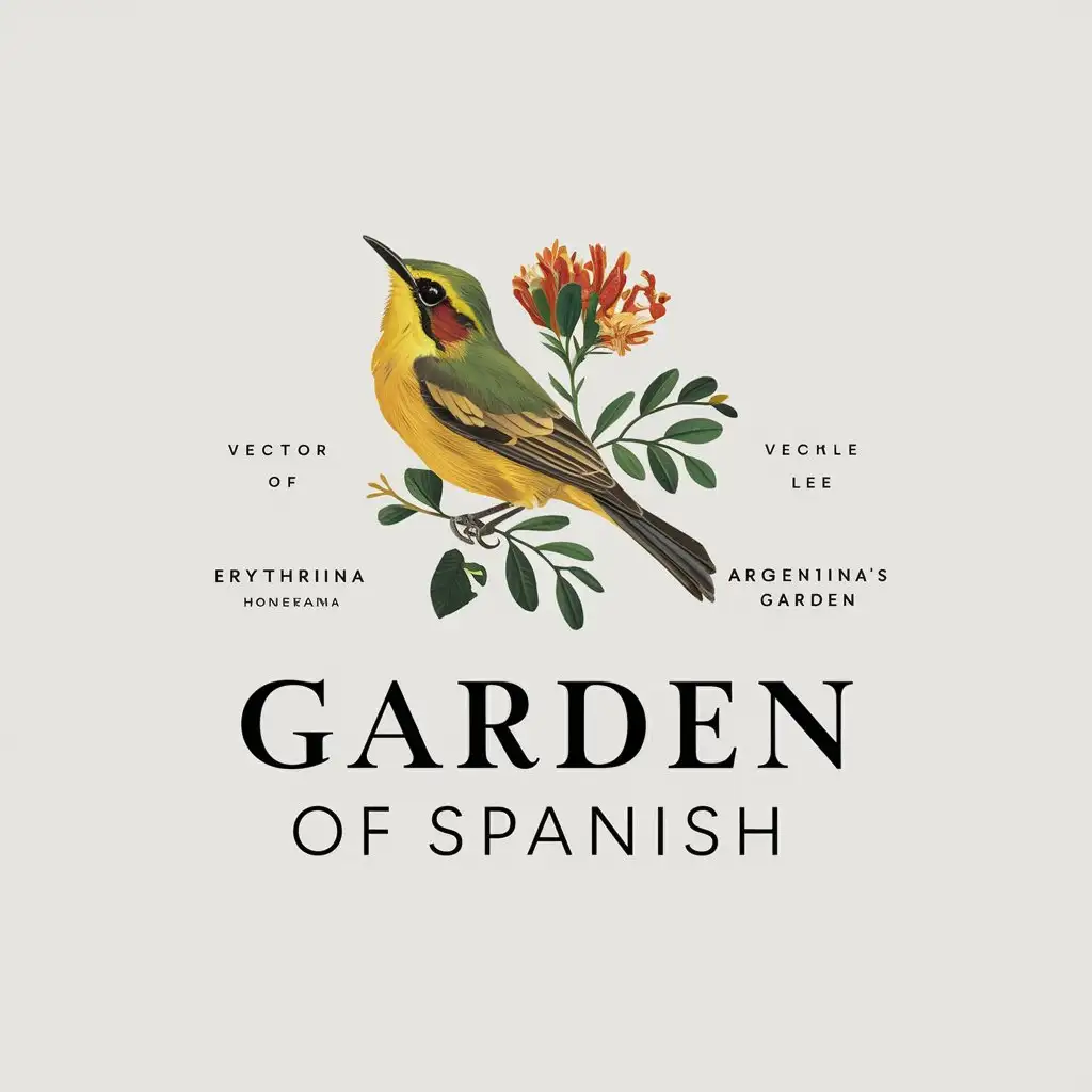 a vector logo design,with the text "Garden of Spanish", main symbol:Erythrina, honeyeater, Argentina's garden,Moderate,clear background