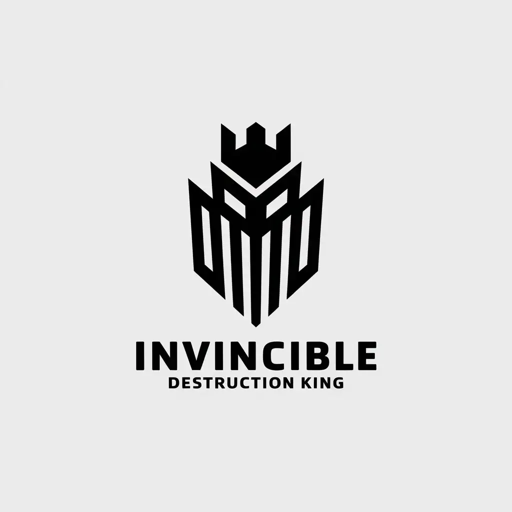 a vector logo design,with the text "Invincible Destruction King", main symbol:Invincible King of Destruction, display ‘King’,Minimalistic,clear background