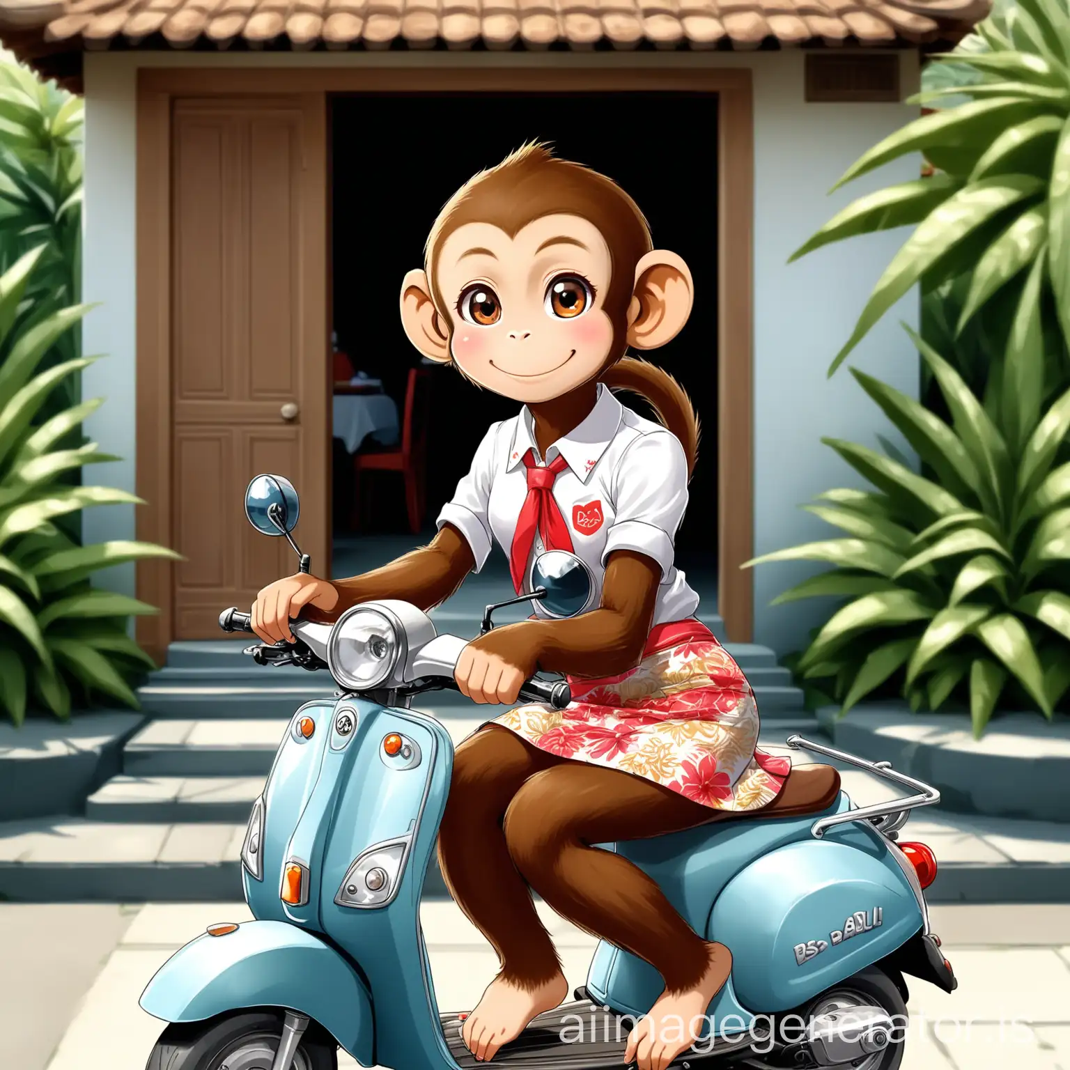 Cheerful-Monkey-Rental-Agent-on-Scooter-in-Bali