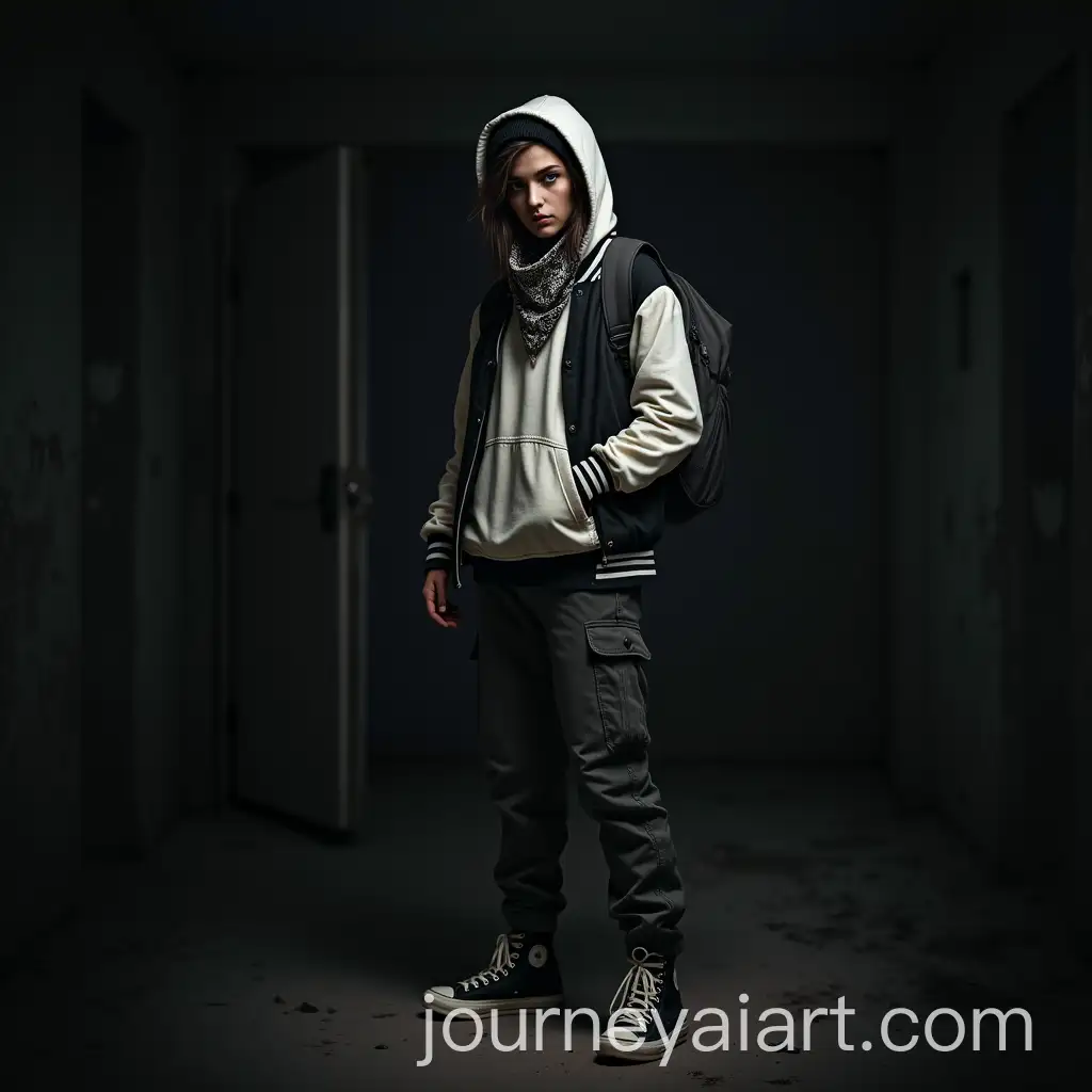 Angry-Hooded-Woman-in-Abandoned-House-at-Night