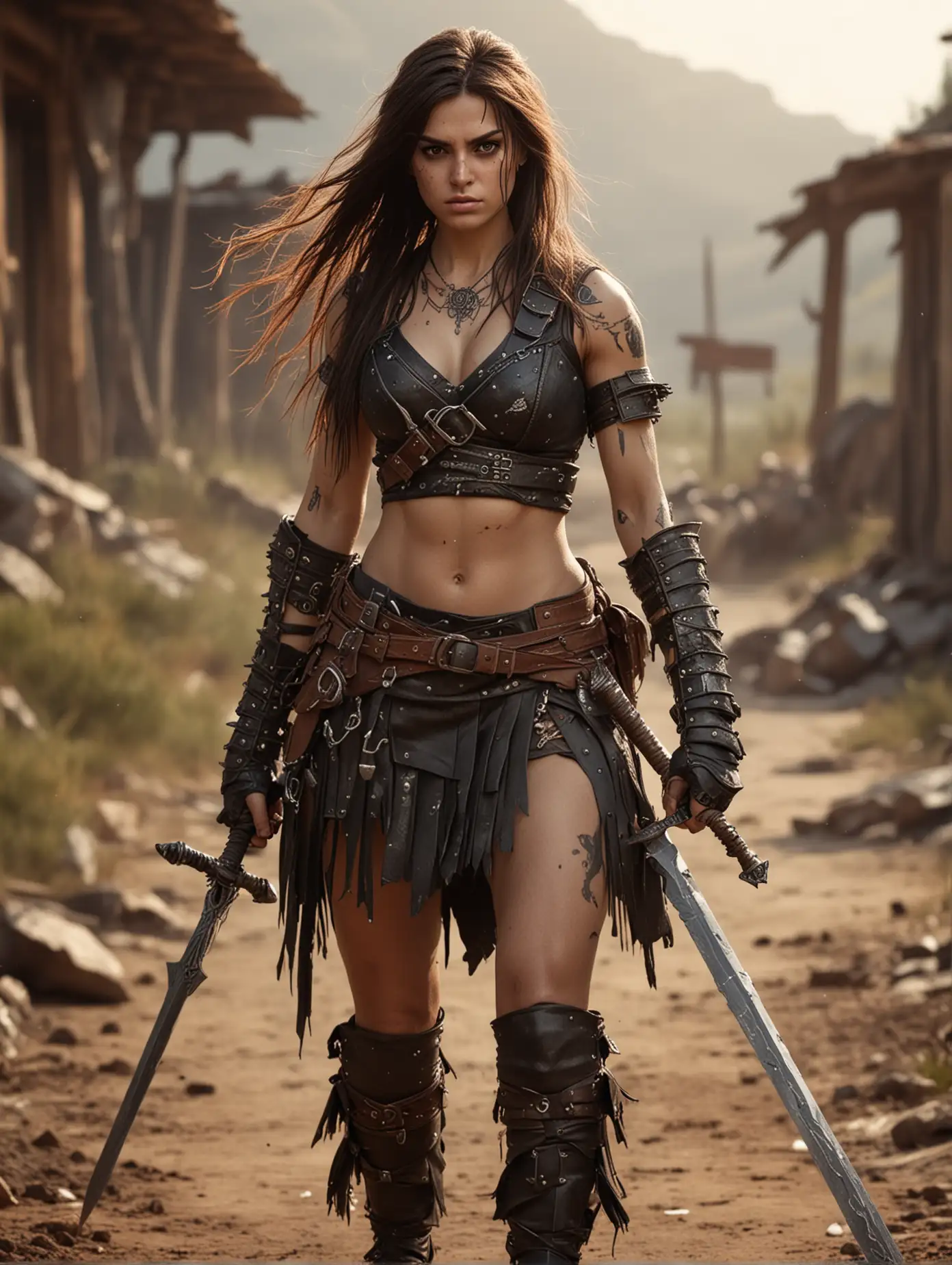 Hyperrealistic-3D-Longhair-Emo-Shagy-Warrior-Woman-in-Barbarian-Warpack-Attire-with-Sword-in-Dynamic-Pose