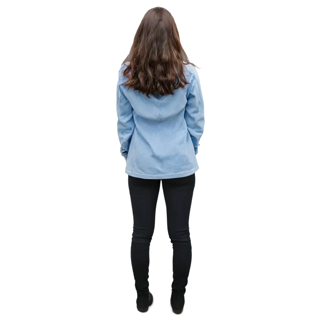A teenager is standing in front of a building and looking backview