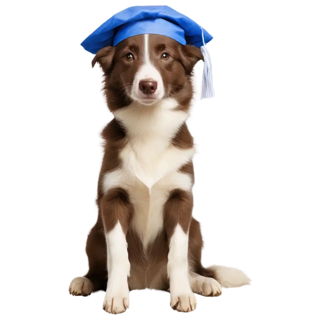 Brown-Border-Collie-Sitting-with-Blue-Surgeons-Cap-PNG-Image