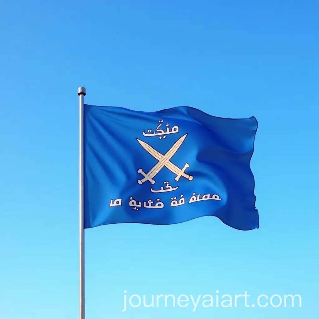 Blue-Flag-with-Swords-Symbol-and-City-of-Martyrs-Inscription-Against-a-Clear-Sky
