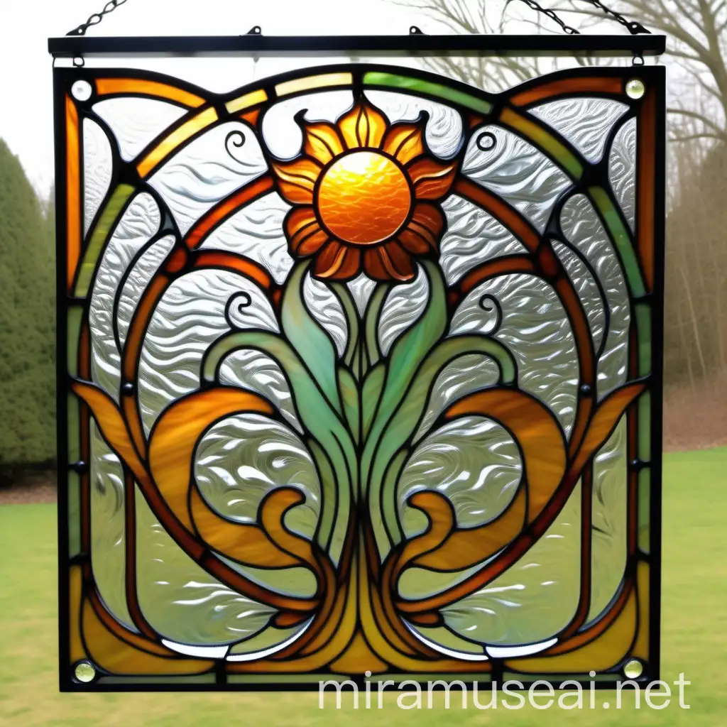 Art Nouveau Style Tinted Glass Solar Window Hanging