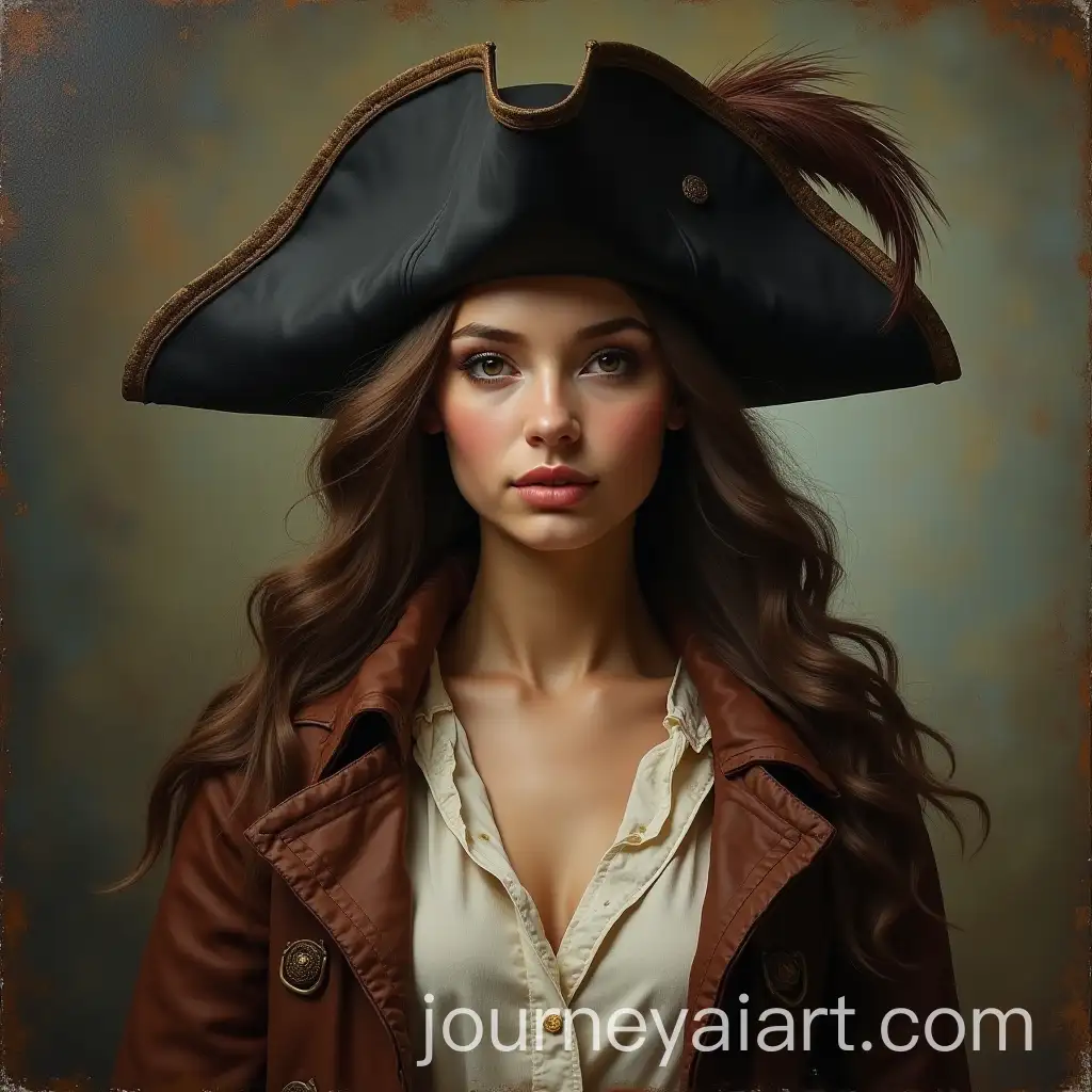 Female-Pirate-Disguised-in-Weathered-Coat-and-Tricorn-Hat