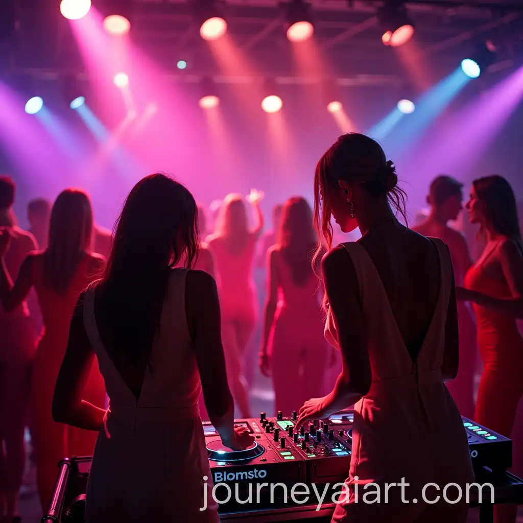 Two-DJs-Playing-for-a-Dancefloor-FullAI-Art-Prompt-Expansion-of-Girls-in-Jumpsuits