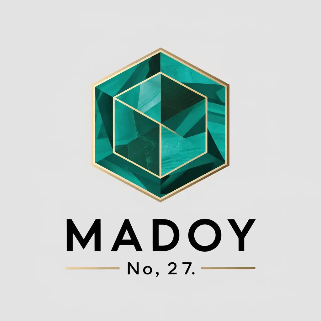 a vector logo design,with the text "MADOY № 27", main symbol:hexagonal stone malachite with gold trim outside and inside,complex,be used in Home Family industry,clear background