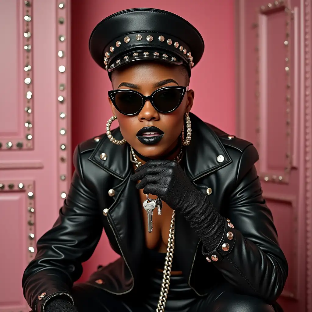 African-Actress-Cynthia-Erivo-in-Leather-Motorcycle-Jacket-with-Studded-Accessories