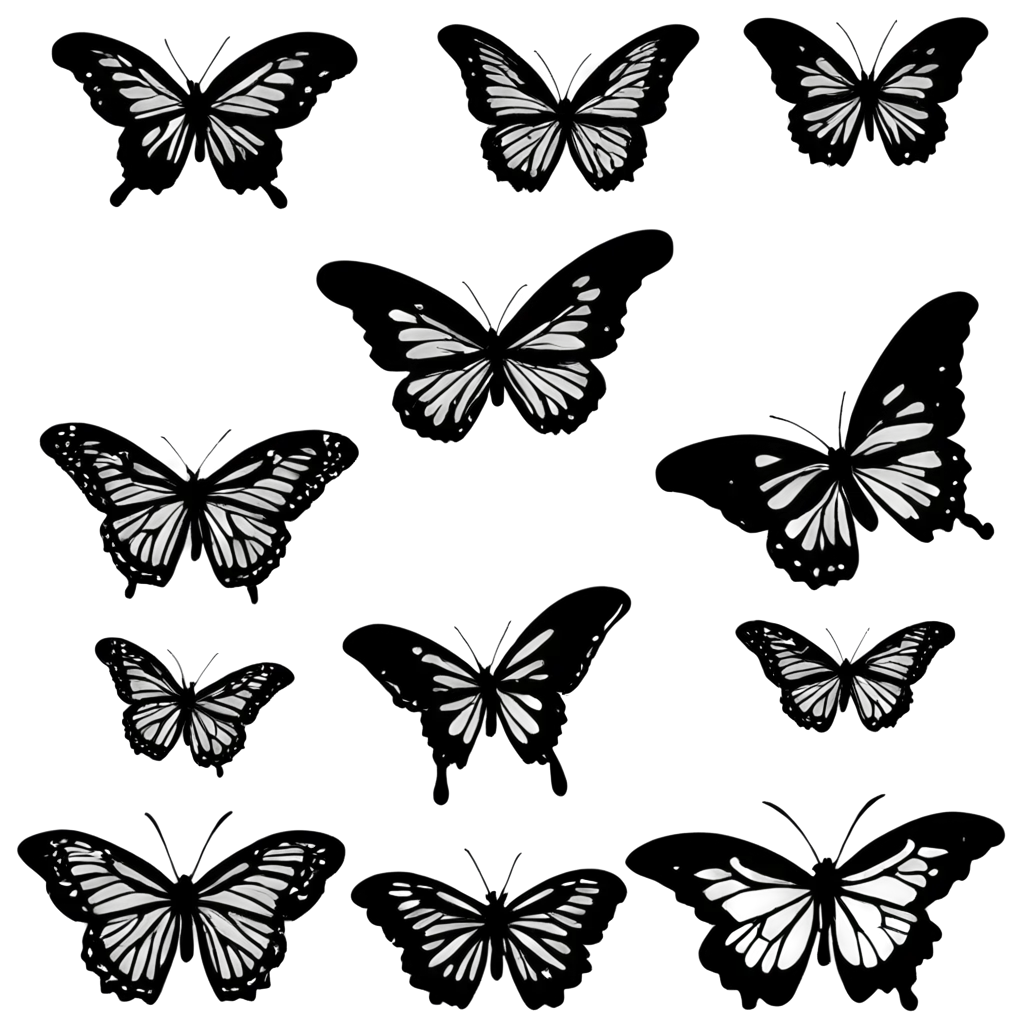 The above ready-to-use black silhouettes of butterflies on a white background PNG image with transparent background can perfectly improve your work efficiency.