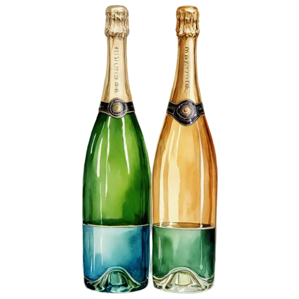 Watercolor-Style-PNG-Champagne-Bottles-with-Beautiful-Background