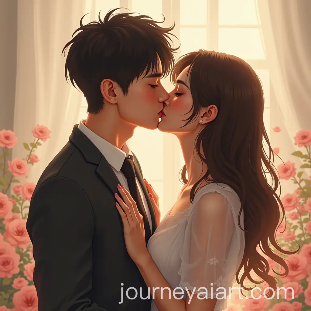 Realistic-Korean-Couple-Kissing-in-a-Romantic-Moment