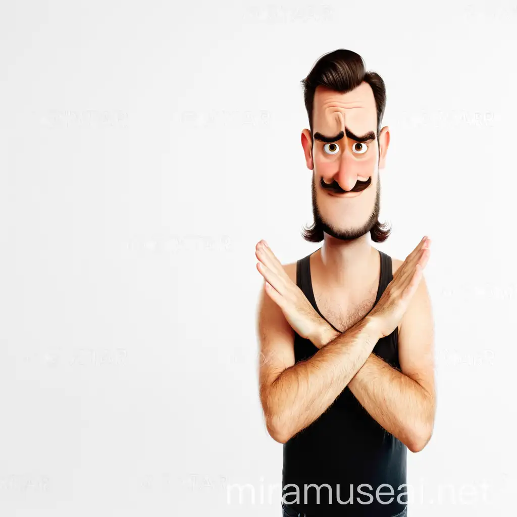 Man Crossing Arms in Prohibition Gesture Pixar Style