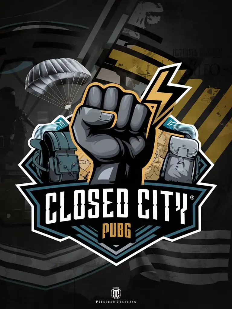 Logo-Design-of-Closed-City-with-Lightning-Fist-in-Dark-Colors