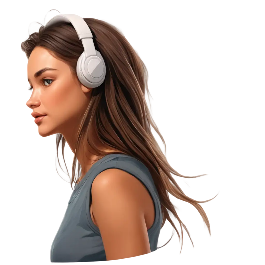 Profile-Portrait-of-a-Girl-with-Headphones-PNG-Illustration-HighQuality-Image-for-Creative-Use