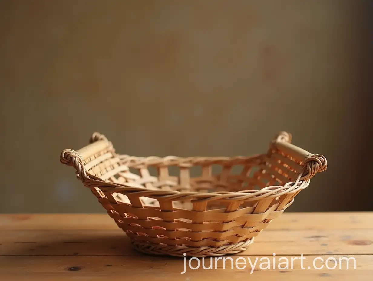 Empty-Wooden-Basket-on-Table-with-Overhead-Light