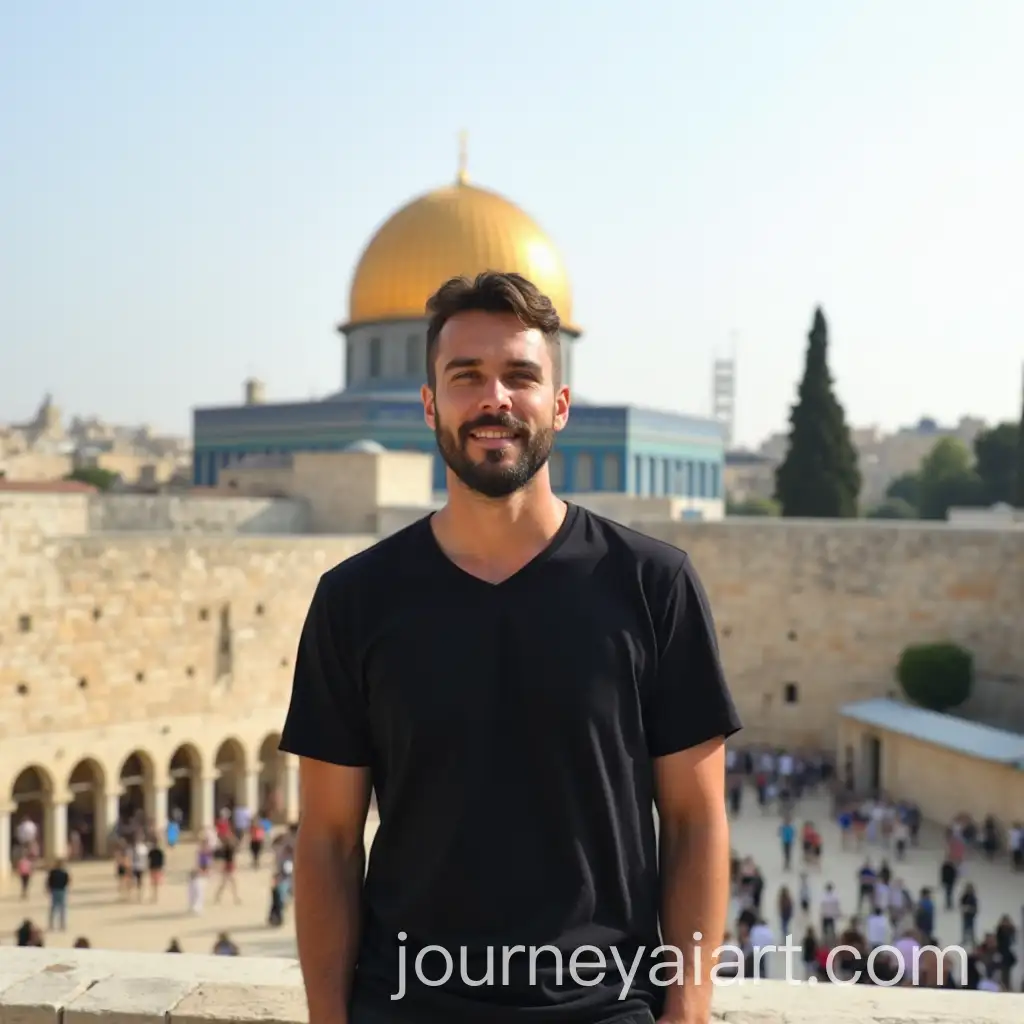 Person-in-Black-Shirt-with-Dome-of-the-Rock-in-Palestine-Background