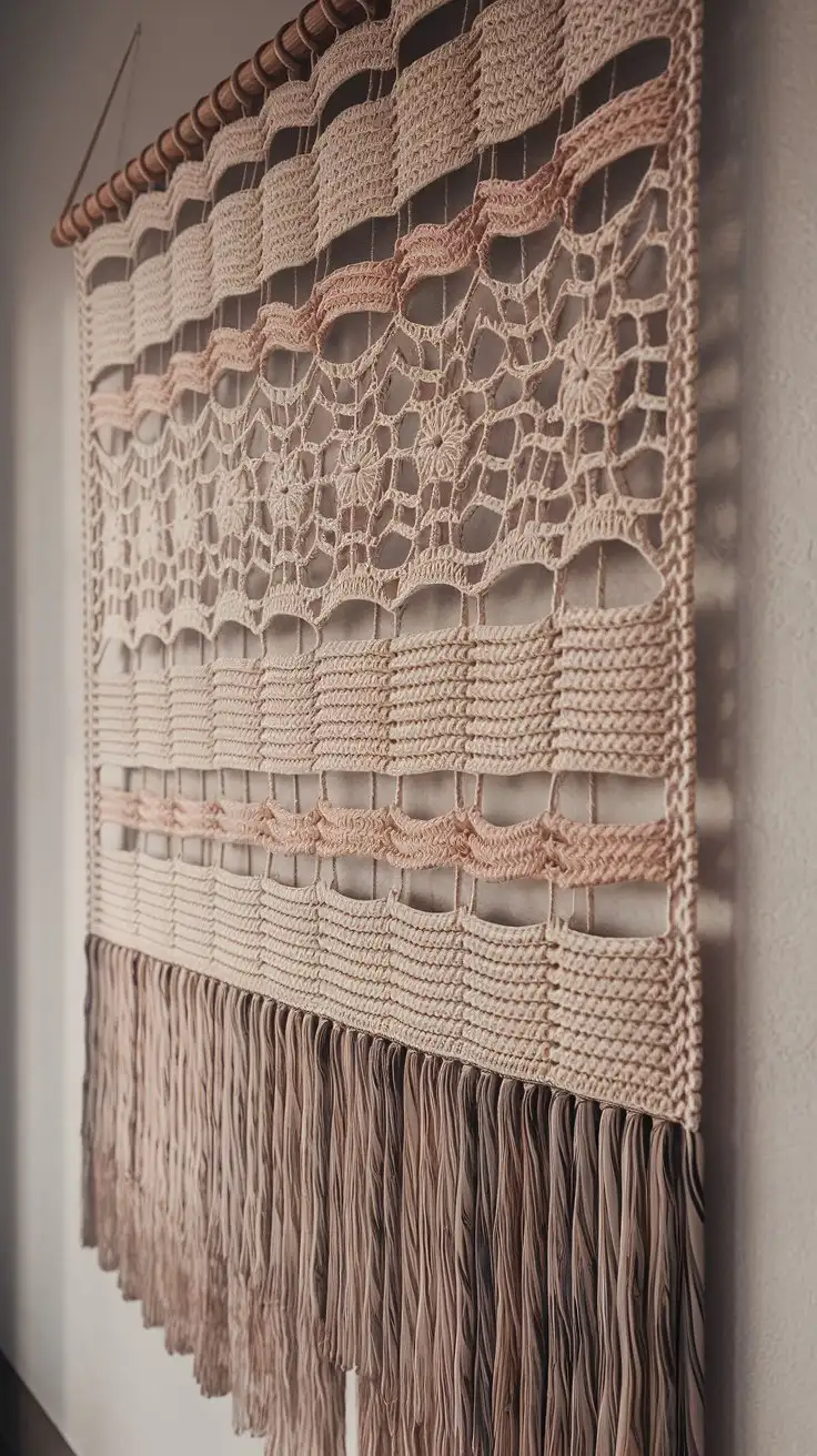 CloseUp-of-Intricate-Crochet-Wall-Hanging-in-Neutral-Colors-on-White-Wall