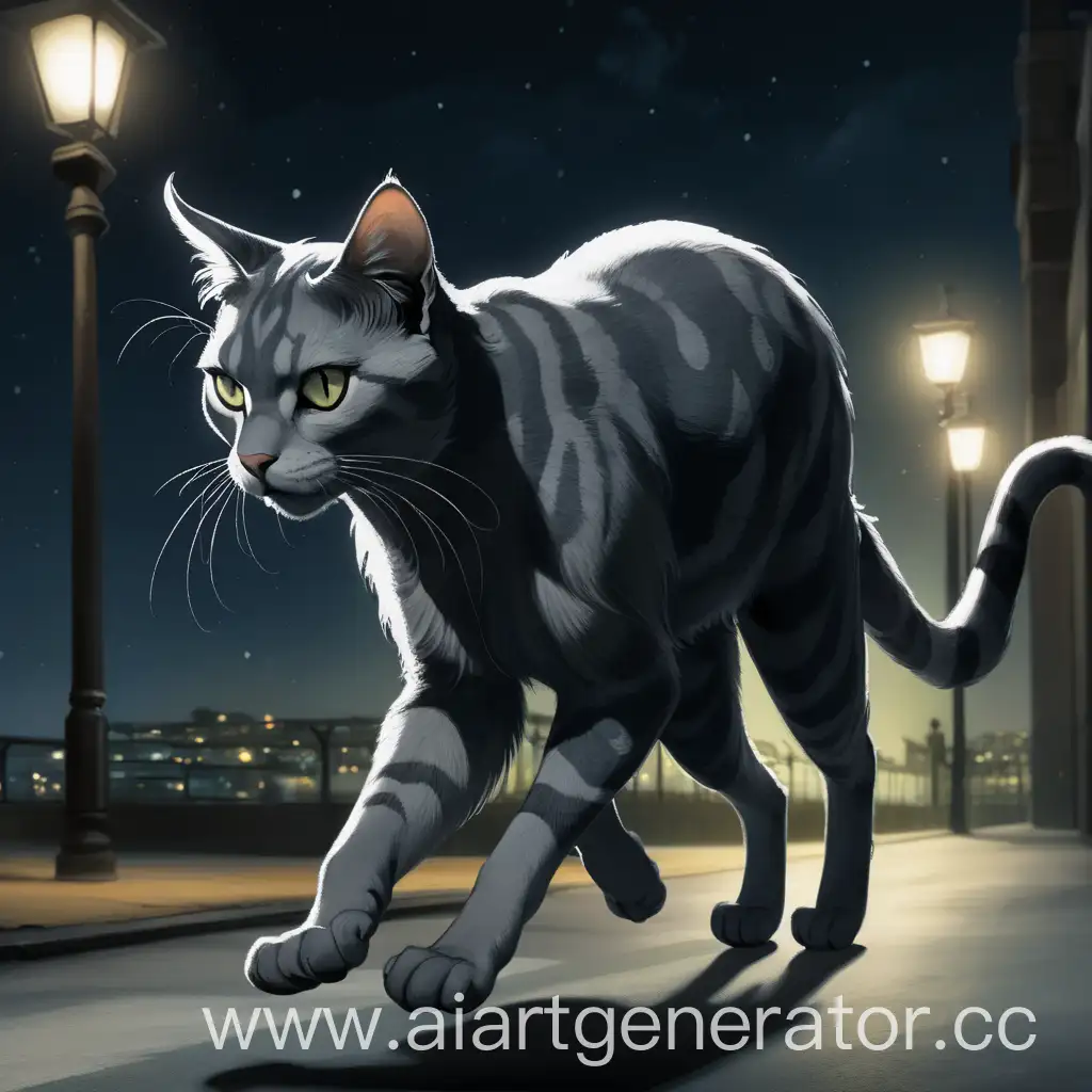 Nocturnal-Grey-Shadowcat-Walking-Silently-in-the-Moonlight