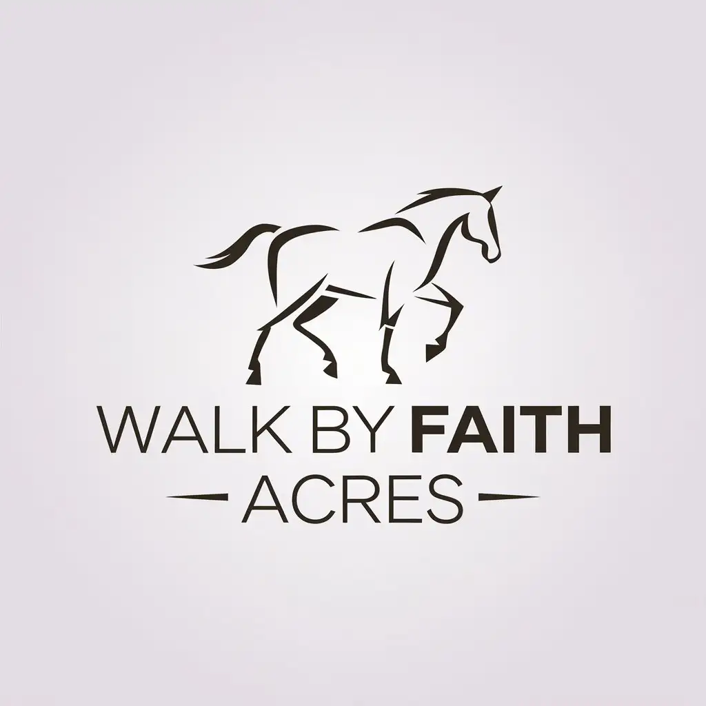 LOGO Design for Walk By Faith Acres Minimalistic Vector Logo Featuring a Horse Symbol on Clear Background