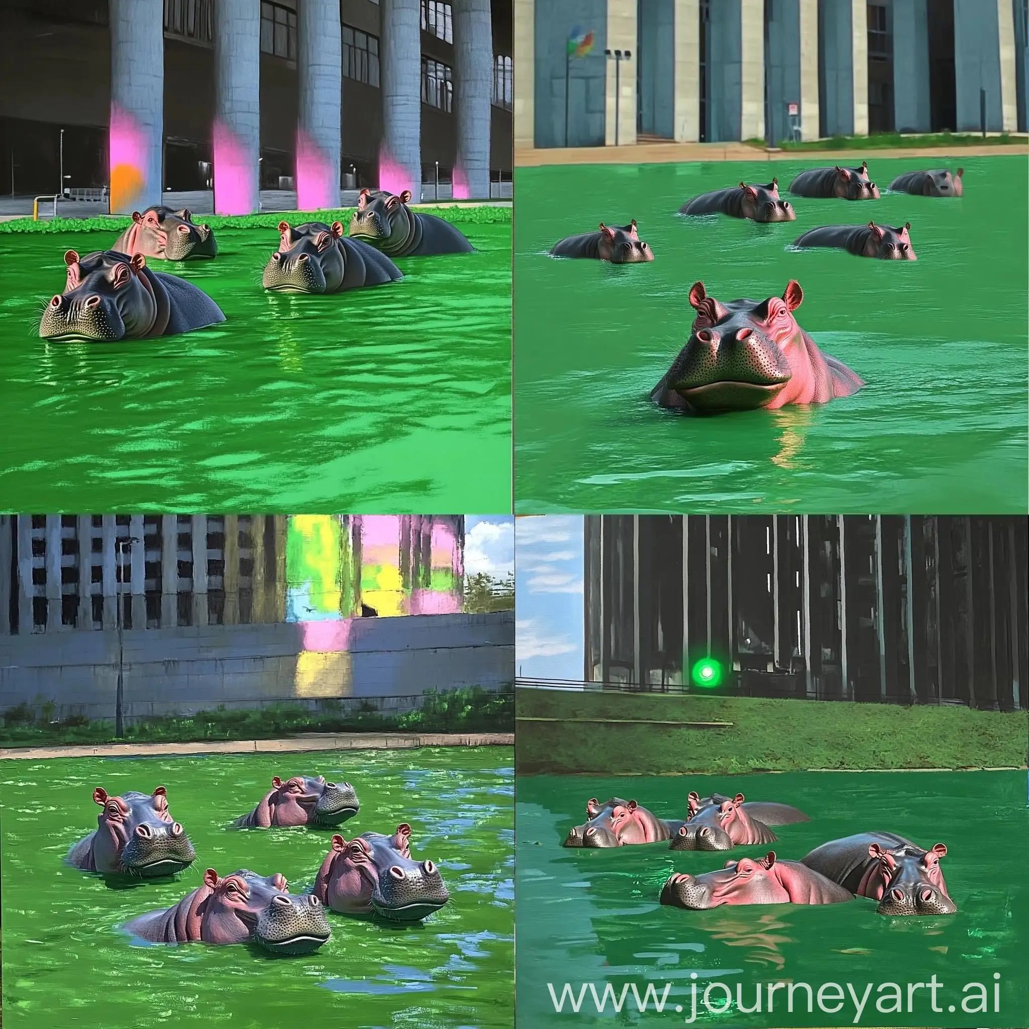 Hippos-Swimming-in-Vibrant-Green-Water