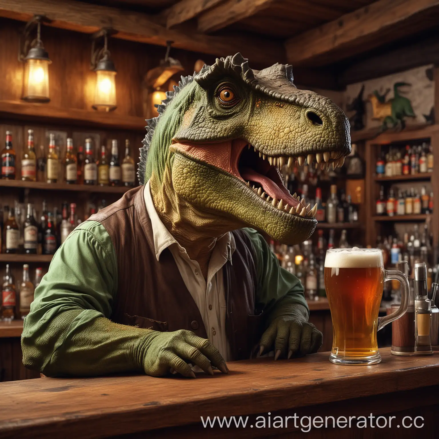 Dinosaur-Bartender-Serving-Beer-in-Tavern-Setting