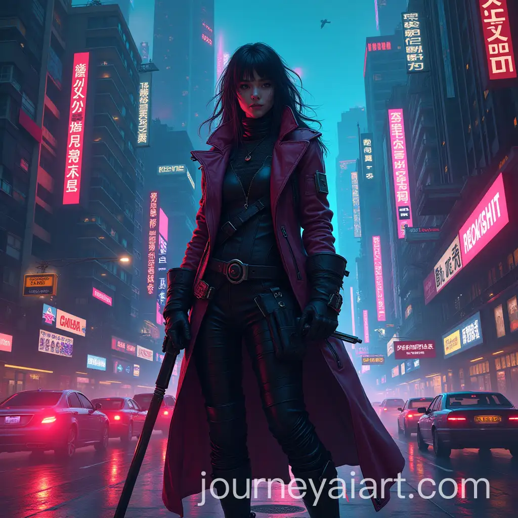 Cyberpunk-Neon-Warrior-in-Futuristic-Cityscape
