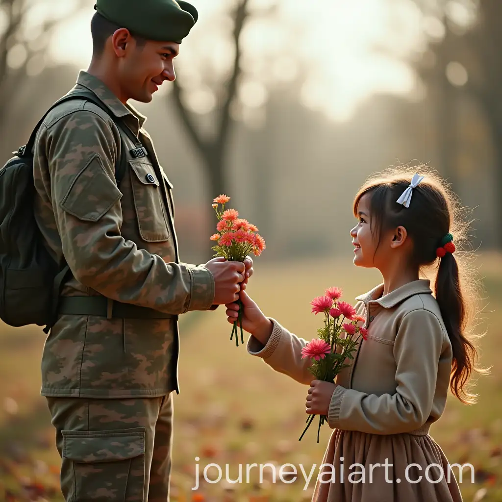 Little-Girl-Offering-Flowers-to-a-Soldier-in-Peaceful-Gesture