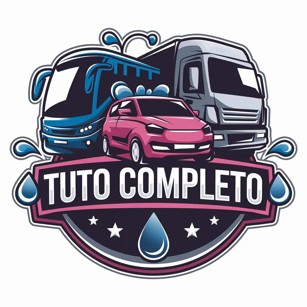 LOGO Design for TUTO COMPLETO Pink Car Blue Bus Grey Truck with Water Drops for Automotive Cleaning Industry