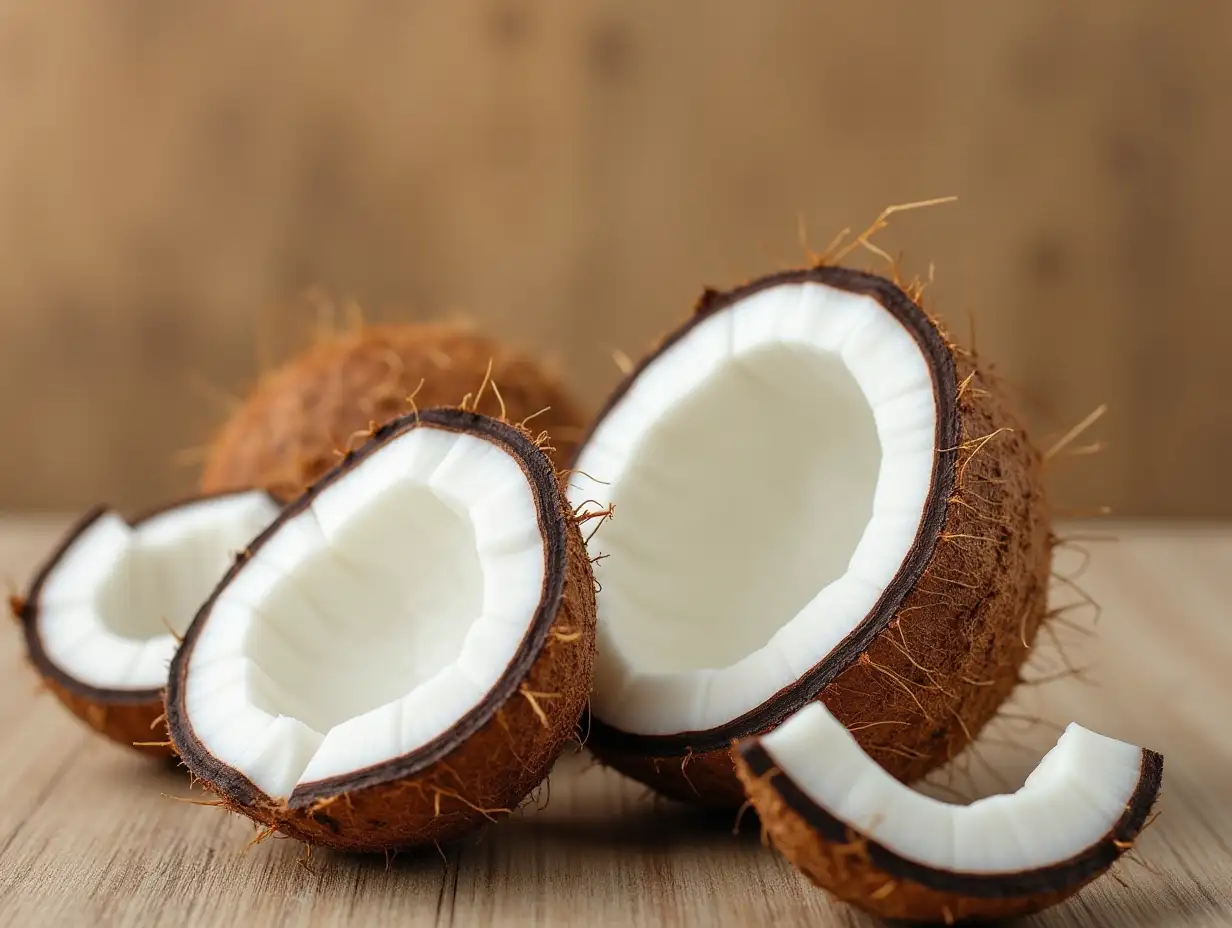 Delicious-Coconut-Slices-on-Wooden-Table