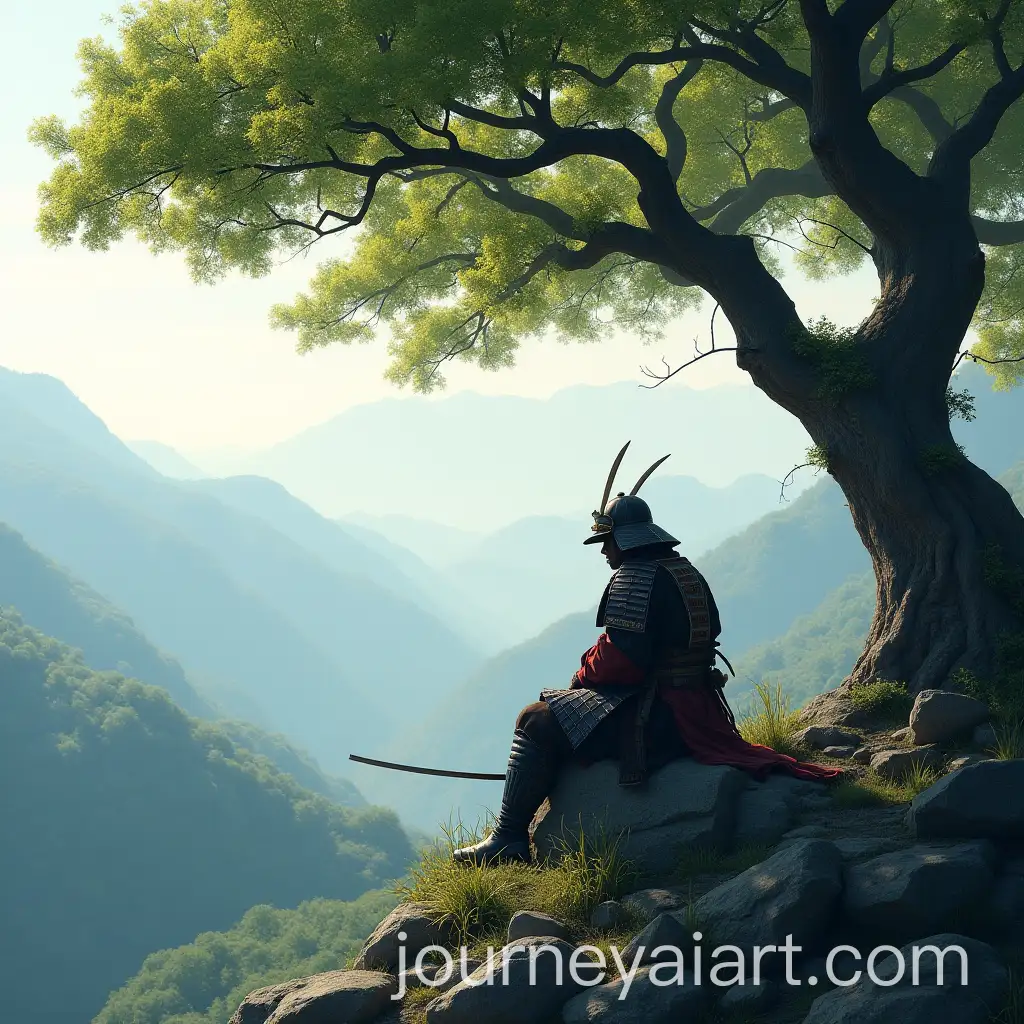 Serene-Samurai-Meditating-Under-a-Tree-on-a-Mountain-Summit