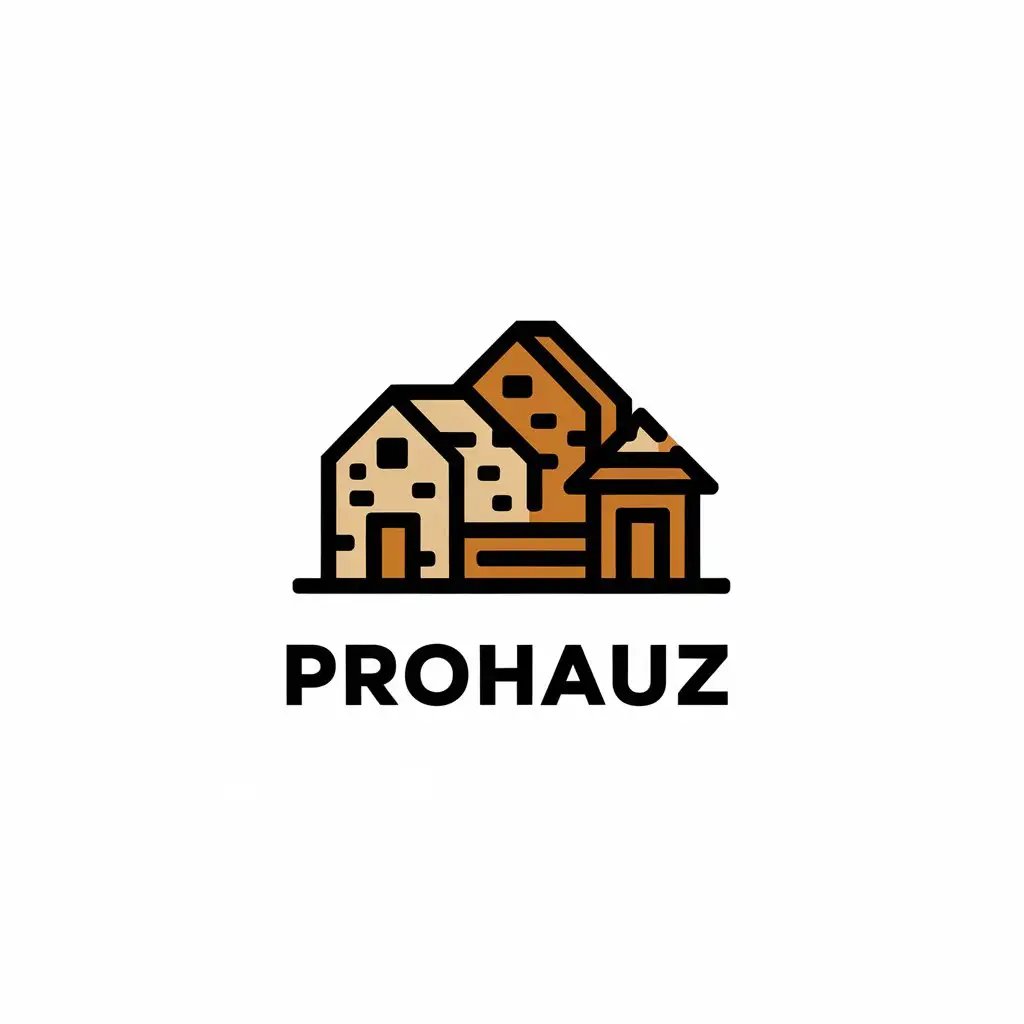 a vector logo design,with the text "ProHauz", main symbol:icon design stone and wooden houses,Minimalistic,be used in Construction industry,clear background