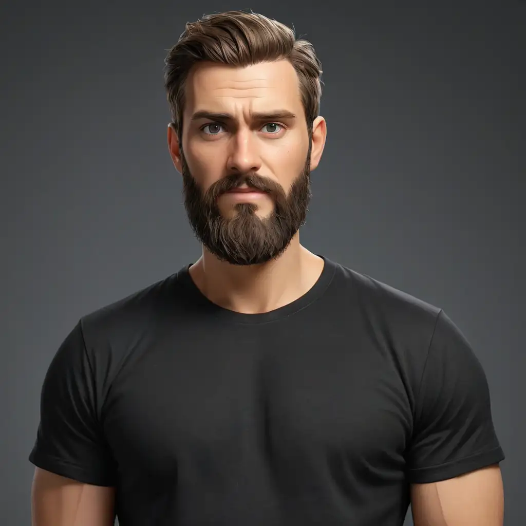 Realistic-Portrait-of-a-Bearded-Man-in-a-Black-TShirt