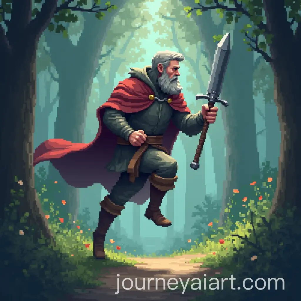 Medieval-Warrior-Running-and-Jumping-in-Mystical-Forest-Pixel-Art-2D-Game-Character-Design