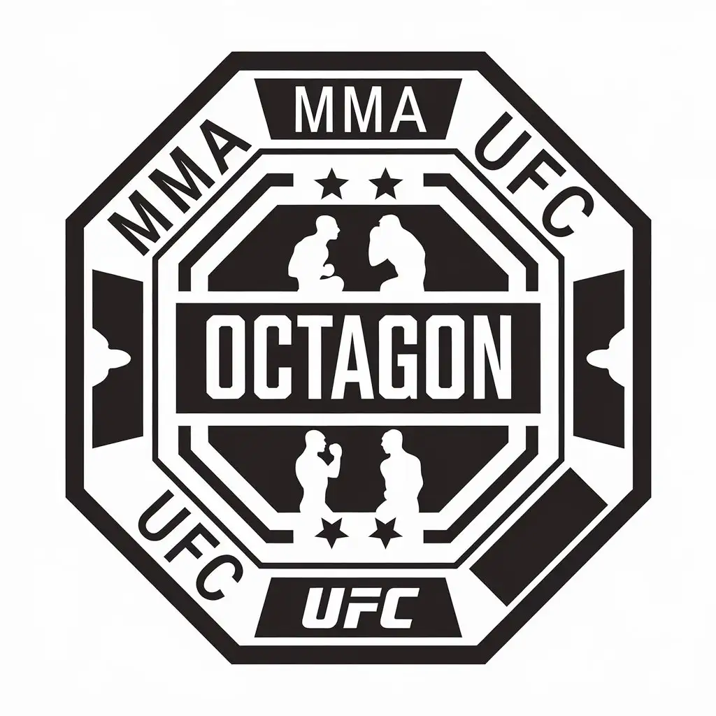 a vector logo design,with the text "Mma, octagon, ufc", main symbol:Octagon, fighters, mixed martial arts,Moderate,be used in Sports Fitness industry,clear background