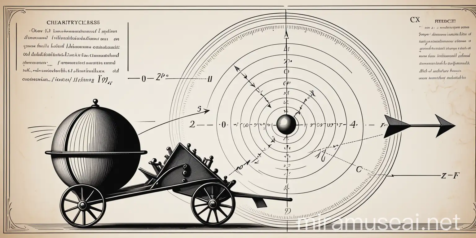 Black and White Vintage Physics Illustration of Movement and Instantaneous Speed