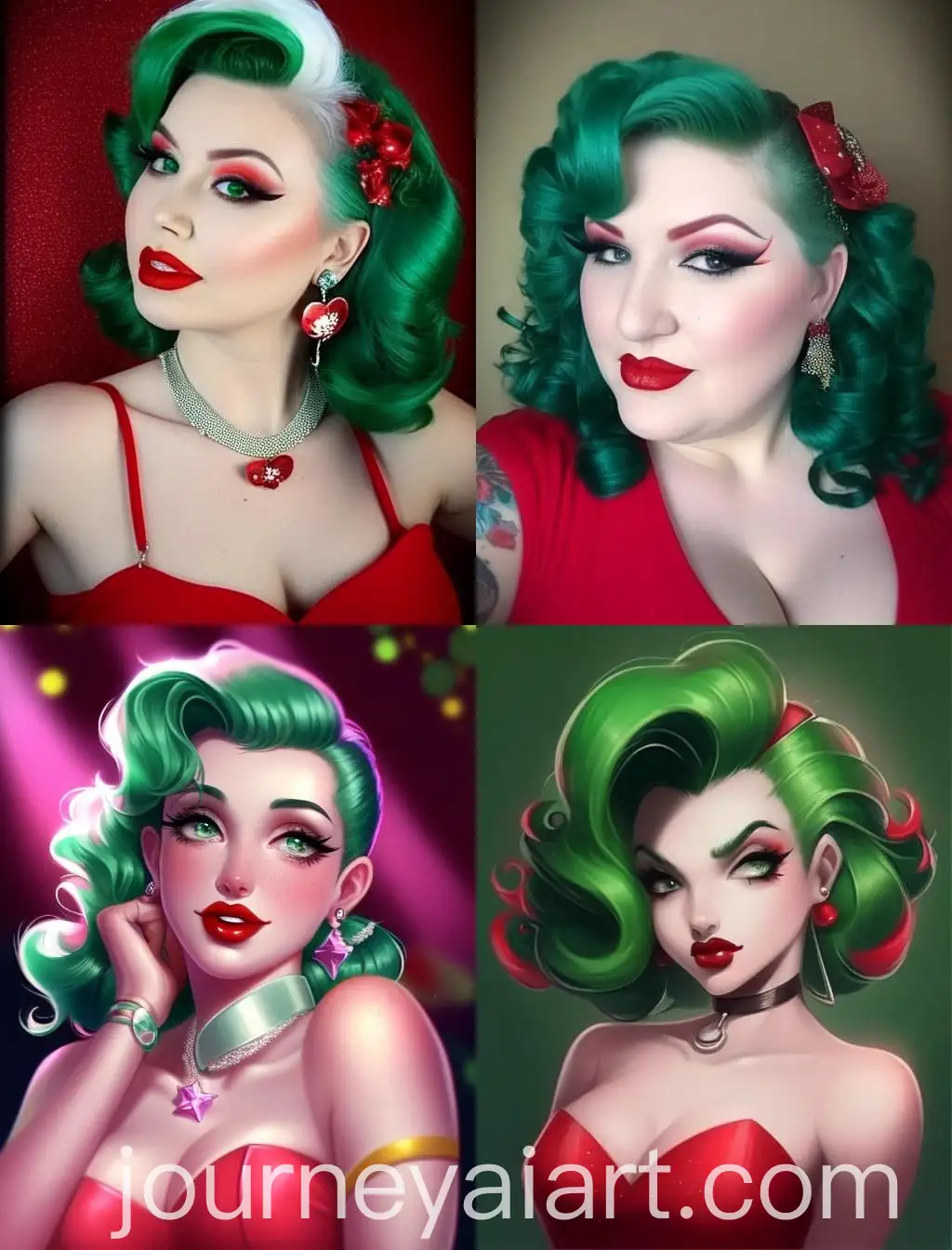 Voluptuous-Pinup-Girl-with-TwoColor-Hair-Green-and-Red