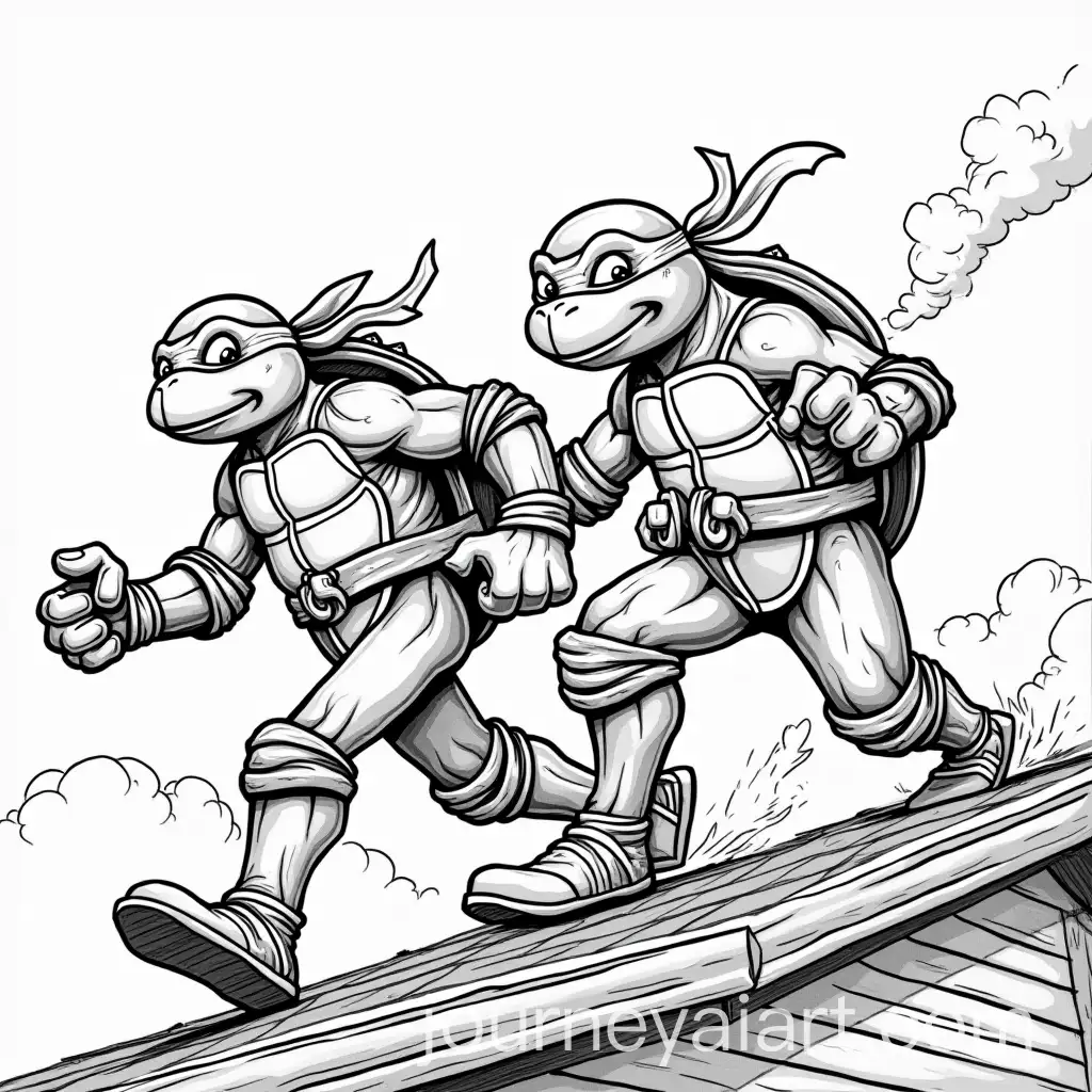 Teenage-Mutant-Ninja-Turtles-Running-Cartoonishly-on-House-Roof