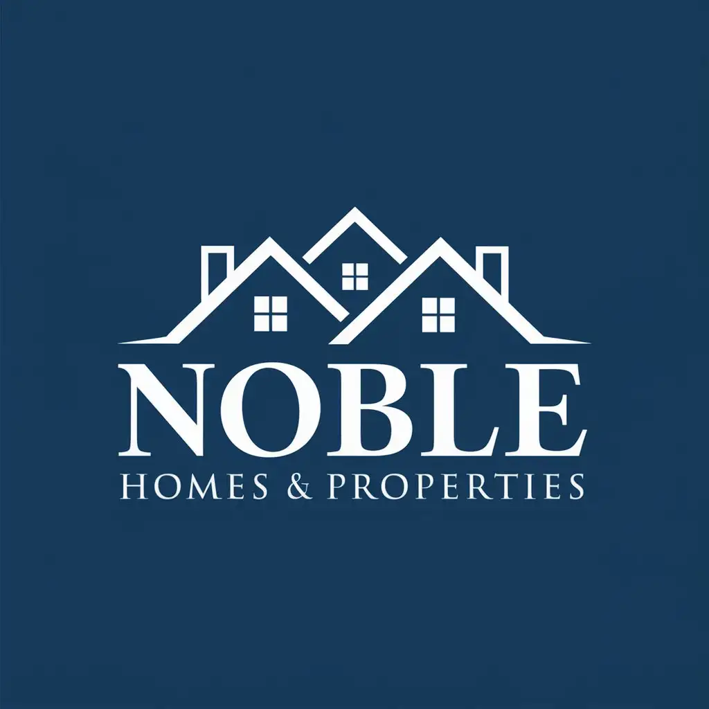 LOGO Design for Noble Homes Properties White on Blue with Homes Icon